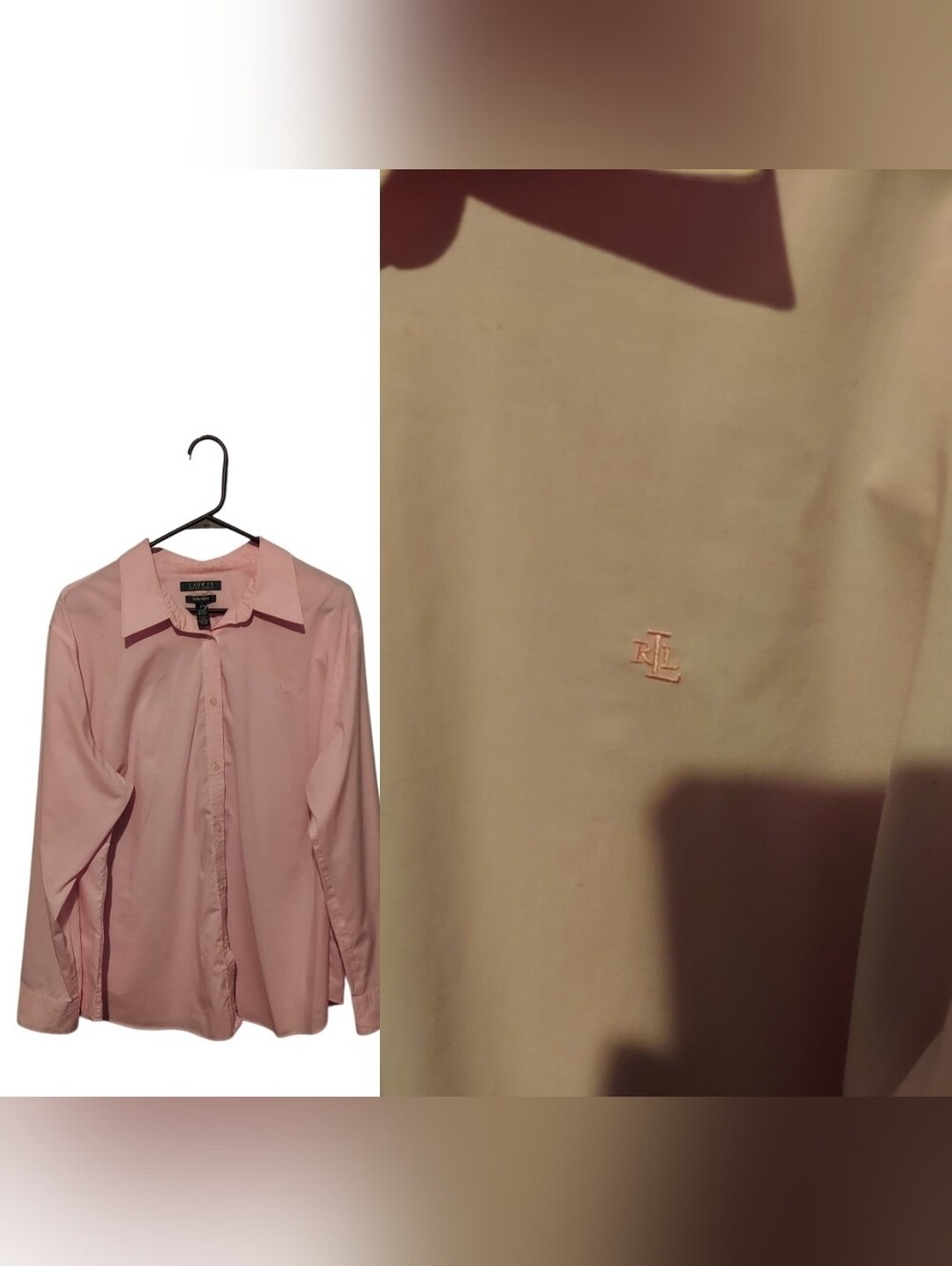 Lauren Ralph Lauren Button Down Shirt Women 2X Pink Non Iron Cotton Preppy Logo
